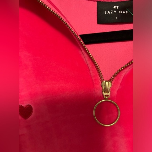 Lazy Oaf Pink Velour Heart Fleece - Picture 7 of 7